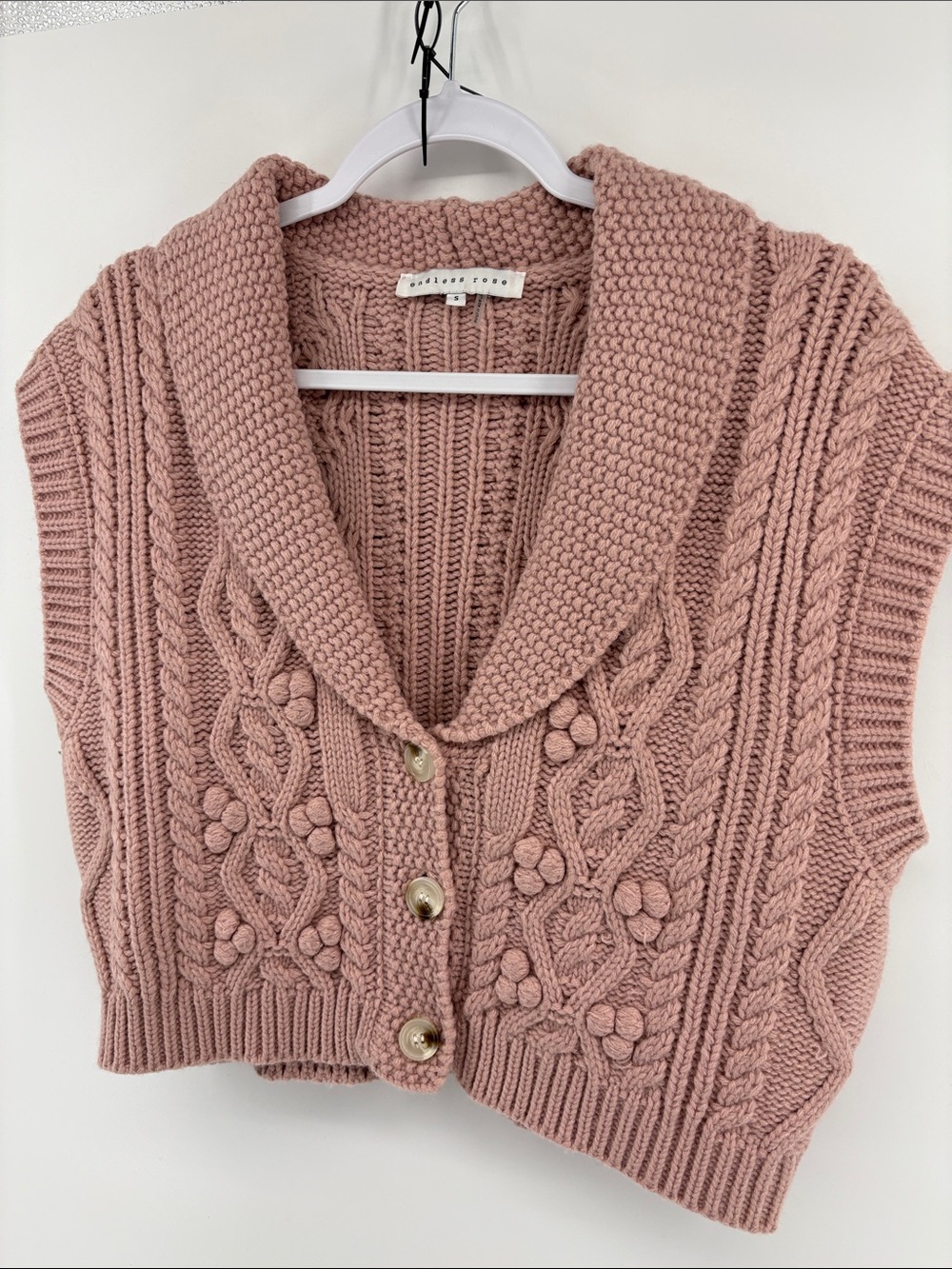 Endless Rose Blush Pink Cable Knit Shawl-Collar Sweater Vest